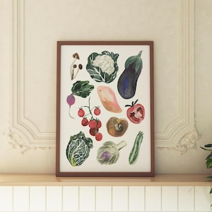 FARMERS MARKET | Vegetable Art Print, Kitchen Decor, Vegetable Poster, Gift for Home, Wall Art, Watercolor Decor, Kitchen Wall Art