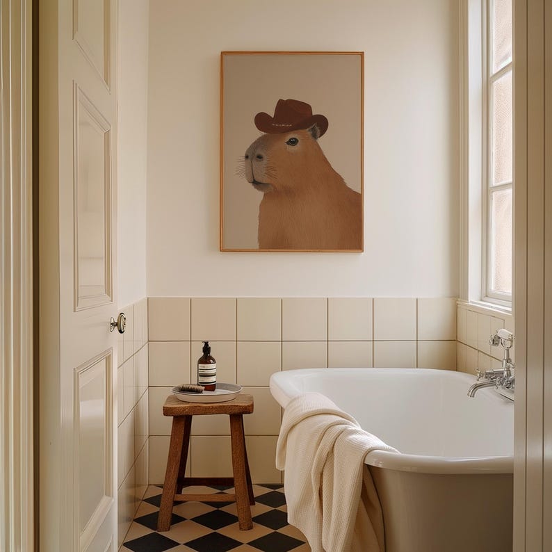 CAPYBARA WITH A HAT | Nature Art, Capybara Art, Capybara Art, Capybara Illustration, Animal Print, Kids Room Decor (Unframed) bild 5