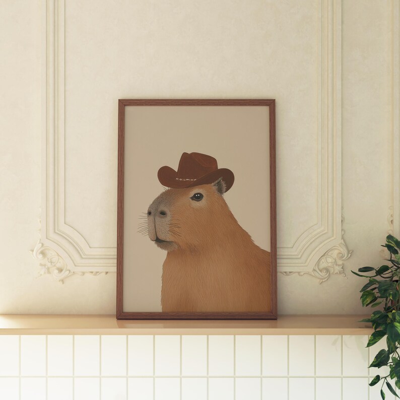 CAPYBARA WITH A HAT | Nature Art, Capybara Art, Capybara Art, Capybara Illustration, Animal Print, Kids Room Decor (Unframed) bild 3