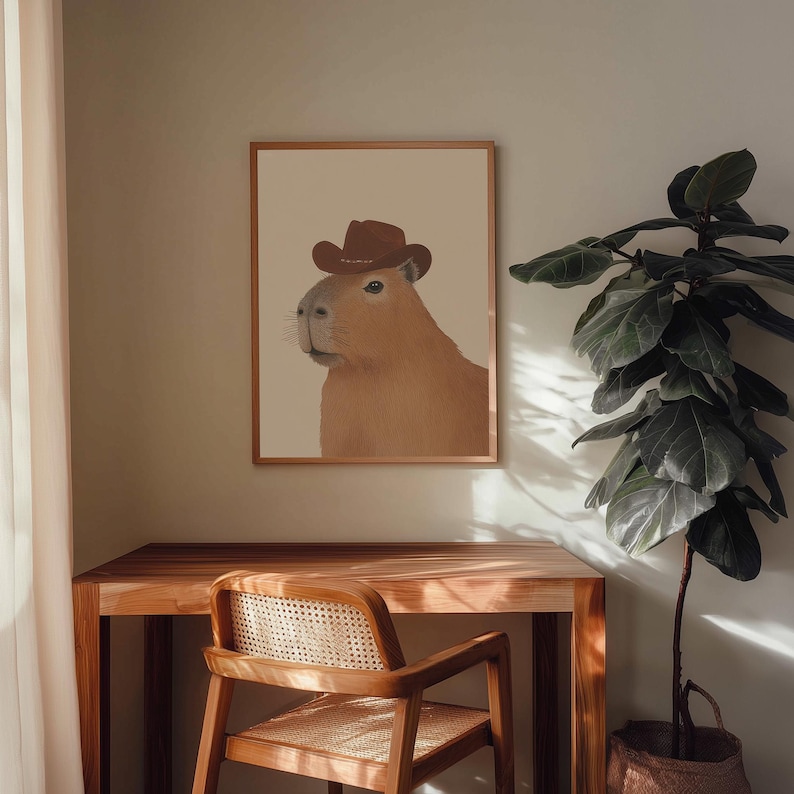 CAPYBARA WITH A HAT | Nature Art, Capybara Art, Capybara Art, Capybara Illustration, Animal Print, Kids Room Decor (Unframed) bild 2