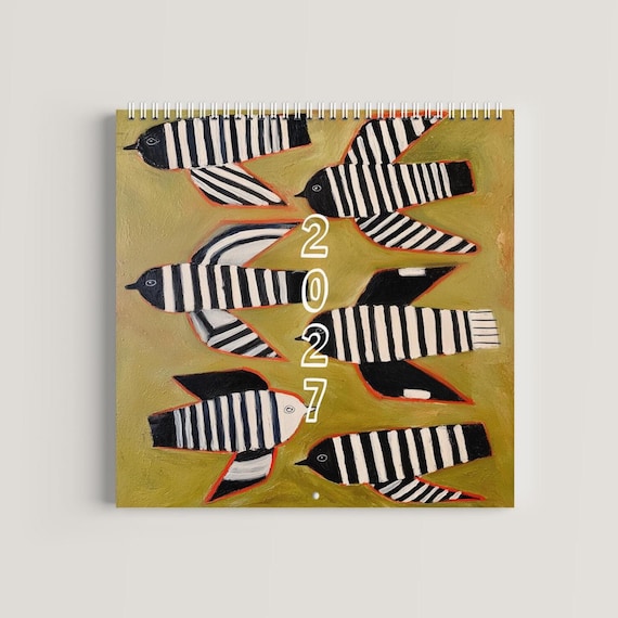 2027 BOHO ART CALENDAR | Watercolor Painting, Boho Wall Decor, Kitchen Calendar, Monthly Calendar, 12 Month Calendar, Square Calendar