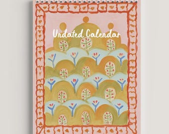 UNDATED TAPESTRY CALENDAR | Watercolor Painting, Boho Wall Decor, Boho Calendar, Tapestry Art, Monthly Calendar, 12 Month Calendar