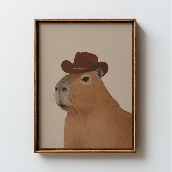CAPYBARA WITH A HAT | Nature Art, Capybara Art, Capybara Art, Capybara Illustration, Animal Print, Kids Room Decor (Unframed)