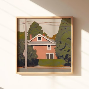 TUCKED AWAY | House Art, House Painting, House Print, Green, Blue, Living Room Art, Living Room Print