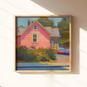 NEIGHBOR | House Art, House Painting, House Print, Green, Blue, Living Room Art, Living Room Print