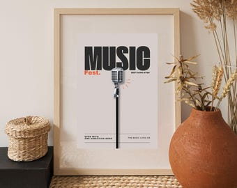 Music Fest Poster | Retro Microphone, Inspirational Wall Art (PDF Files)