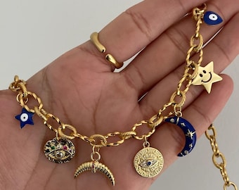 Customizable bracelet, stainless steel bracelet, charm bracelet, gift for her, gift for him, birthday gift, lucky charm