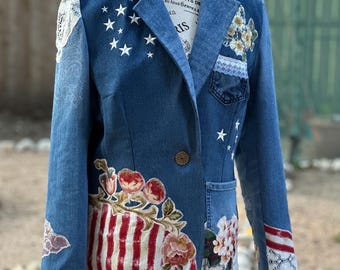 Handmade Blazer Jacket - Lady Liberty- 4th of July