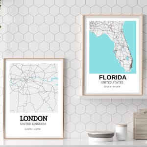 Druck benutzerdefinierter Stadtplan, jede Stadt, jede Stadt, die Sie wollen, personalisierte Karte, benutzerdefinierte Karte, Ihre Stadt, druckbare Wandkunst, Karte von Florida