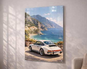 Porsche 911 Wandkunst, klassisches Porsche Poster, Vintage Sportwagen Kunst, Luxusauto Illustration, Küstenlandschaft Wandkunst, digitaler Download