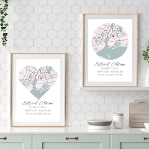 Wo alles begann, Karte von wo wir leben, Jubiläumsgeschenk, Herzkarte, unsere Geschichte, Geschenk unserer Liebe, digital herunterladbare Karte