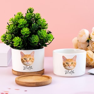 Cat Portrait Custom Planter, Cat Lover Gifts, Personalized Gift for Cat Mom, Pet Loss Gifts Cat,Cat Memorial Planter, Pet Photo Plant Pot