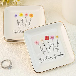 Grandmas Garden Jewelry Dish, Grandma&#39;s Gift, Mother&#39;s Gift, Mom Gifts from Daughter,Birthday Gift to Grandma Nan Nana Mum,Custom Kids Name