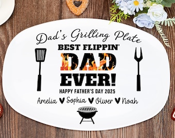 Dad’s Grilling Plate,Father’s Day Gift From Kids,Personalized Grilling Plate Gift With Kids Names,BBQ Platter Gift For Dad Grandpa Papa Gift