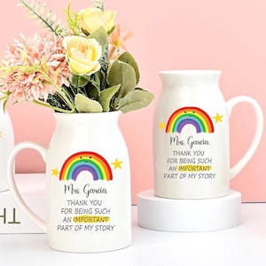 Personalized Teacher Vase, Teacher Appreciation Gift, Thank You for Helping Me Grow Ceramic Vase, Teaching Assistant, Thank You Gift for Her