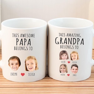 Custom Grandpa Grandma Gift,Custom Baby Face Mug, This Amazing Grandpa Belongs To Mug,Grandpa Birthday Mug,Personalized Grandkids Photo Mug