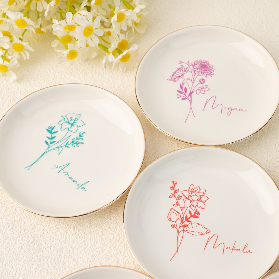 Personalized Birth Flower Trinket Dish