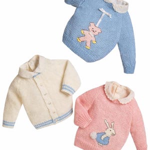 Baby Cardigan Sweater Knitting Pattern, Teddy Rabbit Designs (PDF Pattern)