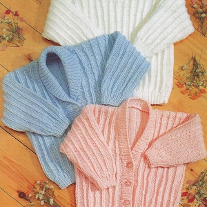 PDF Vintage Knitting pattern instructions to knit Baby Cardigans and Sweater, Double Knitting Yarn required, 12&quot; - 24&quot; 30-61cm   Download!