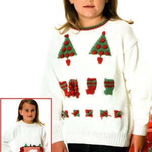 PDF Knitting pattern to knit a Christmas Festive sweater jumper double knitting yarn, to fit child 24-34&quot; 61 - 86cm Instant Download!