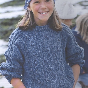 PDF Vintage Knitting pattern leaflet instructions to knit Childs Aran Sweater Aran knitting yarn Cable Size 56-81cm 22-32" instant download.