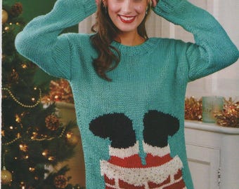 Santa Christmas Sweater Knitting Pattern: Chunky Yarn (PDF