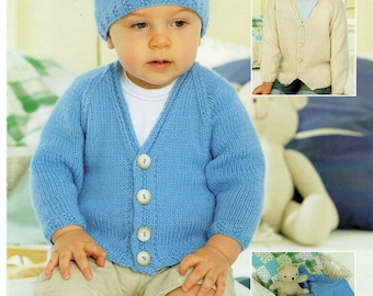 PDF Knitting pattern instructions Childs Cardigan hat and blanket, in DK knitting yarn Size Birth to 7 years 61-76cm 24-30&quot; instant download