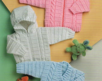 PDF Knitting pattern knit Childs/Baby Cardigans/Jackets hood zip round and V neck in DK knitting yarn Size 46-66cm 18-26&quot;instant download.