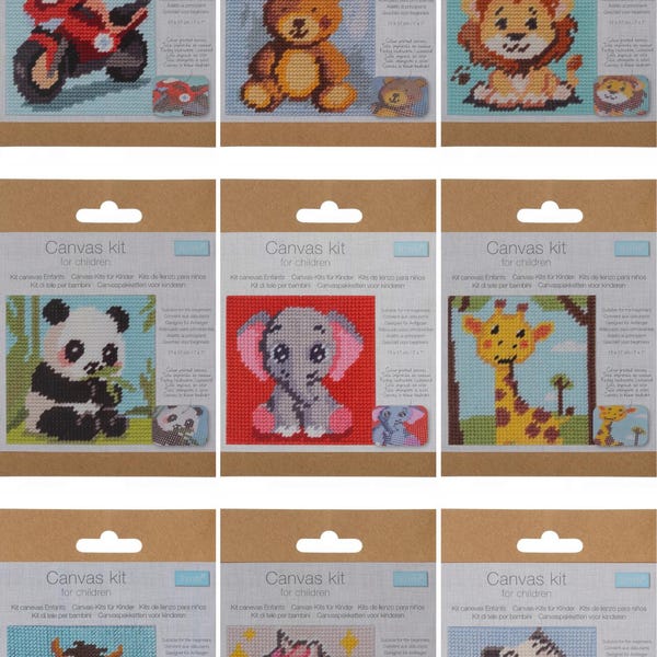 Children’s Half Stitch / Tapestry Kit – Lion, Giraffe, Puppy, Unicorn, Panda, Teddy, Cow and more.
