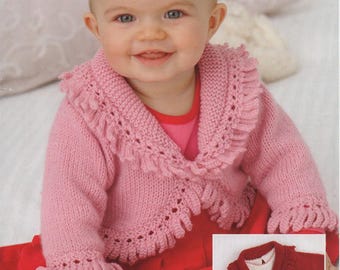 PDF Copy Knitting pattern to knit Childs/Baby Cardigans Jacket in DK knitting yarn, long sleeve Size 41-66cm 16-26&quot; 0-6yrs instant download.