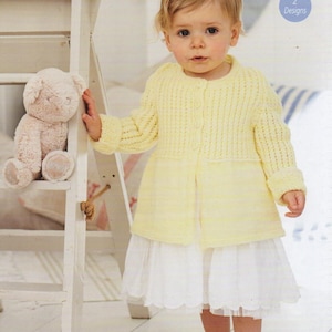 PDF Copy Knitting pattern to knit Childs/Baby Cardigan and Dress in DK knitting yarn, Size 36-56cm 16-22 &quot; 0-3 years instant download.