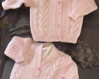 Knitted Heart Cardigan Pattern: Childs Girls Double Knit (PDF Pattern) Size 20-24"