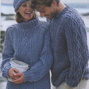 Vintage Aran Sweater & Hat Knitting Pattern: Unisex Cable Design (PDF)