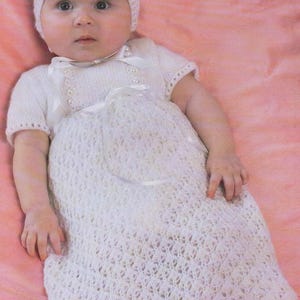 PDF Vintage Knitting pattern instructions to knit a Baby&#39;s Christening Gown Dress & Bonnet 4ply yarn sizes 31-46cm 12-18&quot; Instant Download!