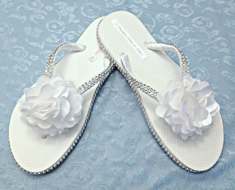 Bridal White Flip Flops Wedding Flip Flops Rhinestone Flip Etsy