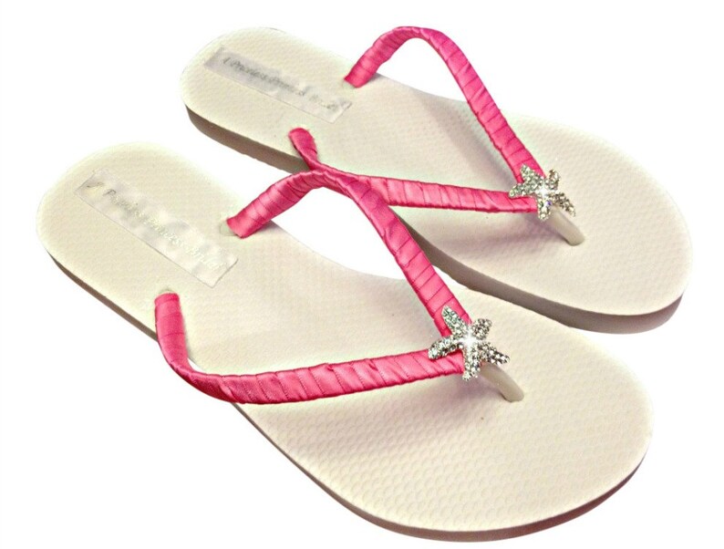 Bridesmaid Flip Flops Starfish Flip Flops Hot Pink Flip Etsy