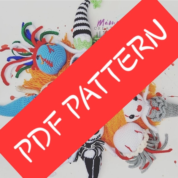 Wzór PDF na szydełkową syrenkę Slasher Amigurumi Horror Dolls Zombie Beetlejuice Chucky Pennywise Jack Skellington