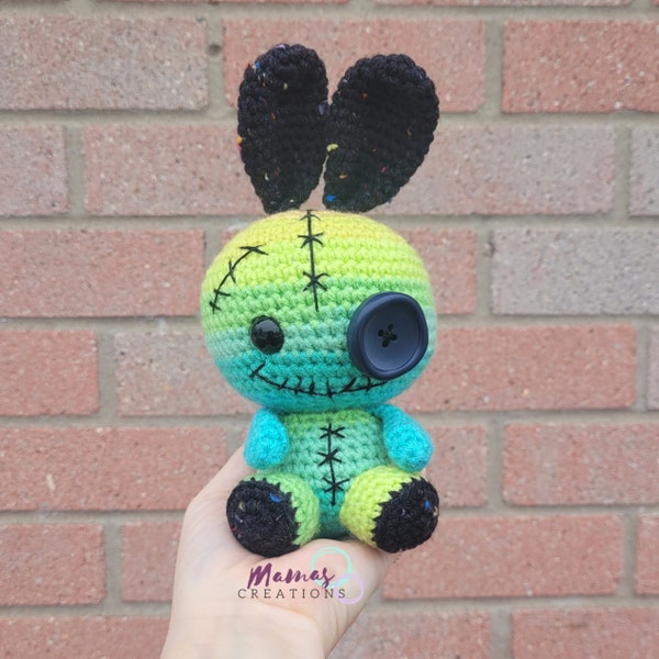 Retro Stripes ZomBun Amigurumi Crochet Doll Bunny Zombie MamasCreationsCrochet