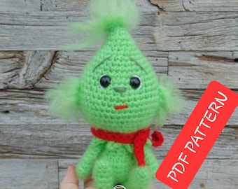 Tiny Christmas Grouch PDF Crochet Amigurumi Pattern Grinch Doll