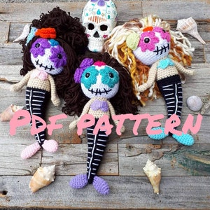 Sugar Skull Mermaid / PDF Pattern / skeleton Mermaid / Day of the Dead Mermaid / Dios de les Muertos Mermaid