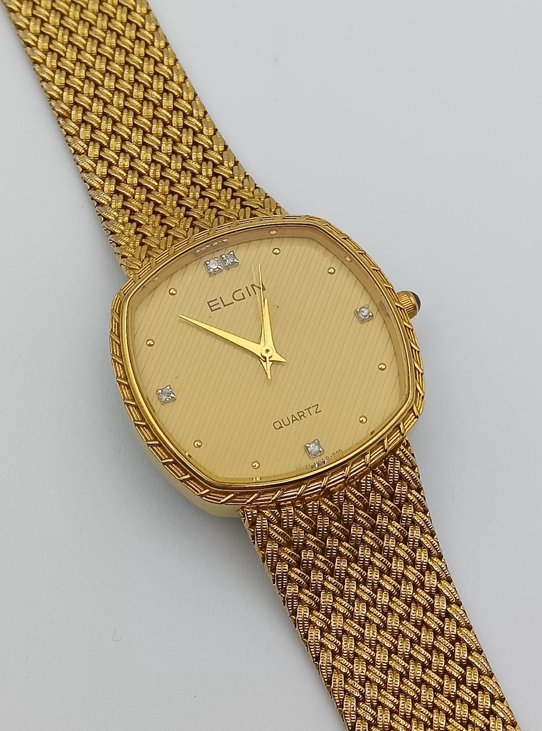 vintage ELGIN QUARTZ DAYDATE　希少品 Elgin Day-Date Quartz Watch 36mm Silver Dial Stainless Steel