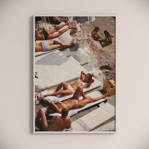 Póster impreso de Slim Aarons "Bañistas en Eden Roc", fotografía vintage.