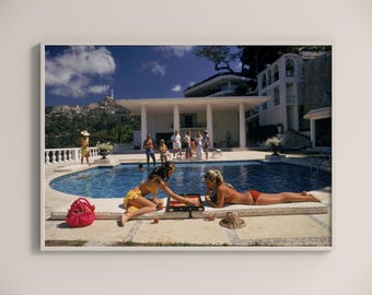 Slim Aarons poolside backgammon  Print  Poster, Vintage Photography Print