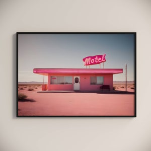 Desert Pink Motel Art Print - Retro Vintage Southwest Decor, Boho Western Wall Art, Roadside Remains