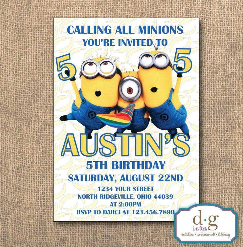 Minion Birthday Invitation Birthday Invitation Minion Etsy