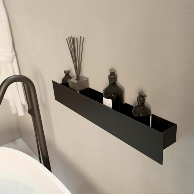 Matte Black Stainless Steel 304 Bathroom Shelf | Powder Coated Floating Wall Shelf | Modern Luxury Bath Storage | White & Graphite Available image 5