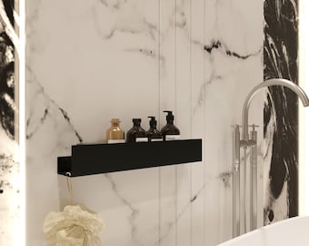 Black Stainless Steel Bathroom Shelf: Modern Floating Shelving