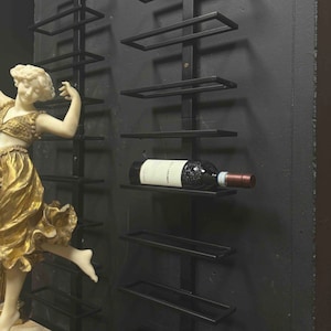 Metal wine rack. Modern wine rack 10 bottles. Wall mounted wine bottle holder. Black wine shelf.