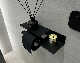 Stylish toilet paper holder. Toilet paper holder with two shelves. Stainless steel wall mount holder. Paper storage. Floating toilet shelf.