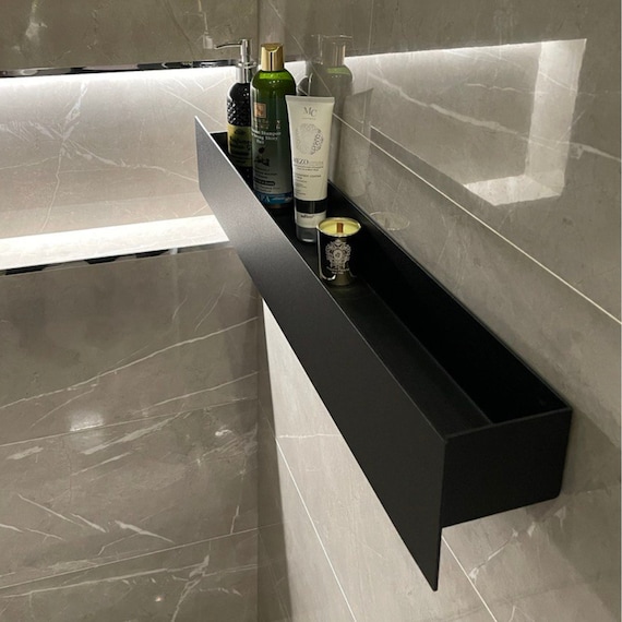 Matte Black Stainless Steel 304 Bathroom Shelf | Powder Coated Floating Wall Shelf | Modern Luxury Bath Storage | White & Graphite Available